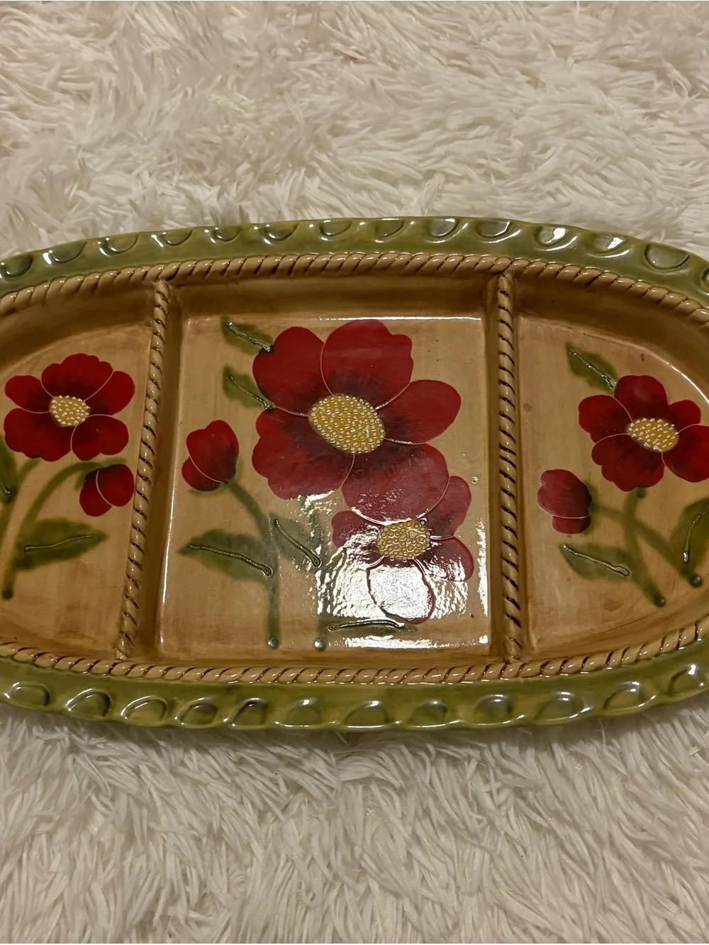Hand-Painted Floral Ceramic Serving Tray - Red & Green